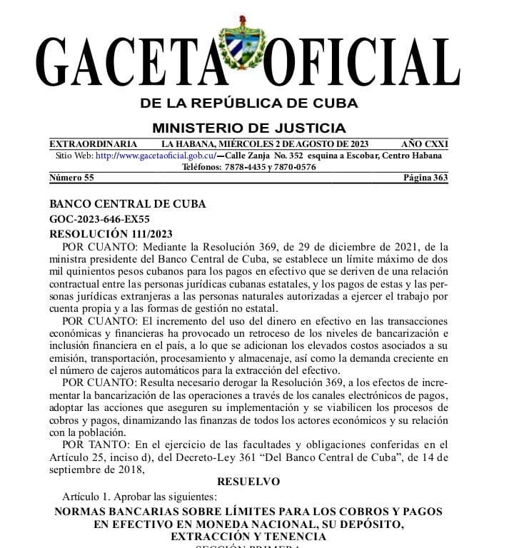 Resolución 111/2023 del Banco Central de Cuba